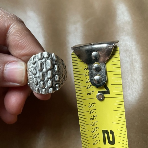 Unique brass texture reptile croc alligator ring silver boho layer statement - Picture 7 of 7